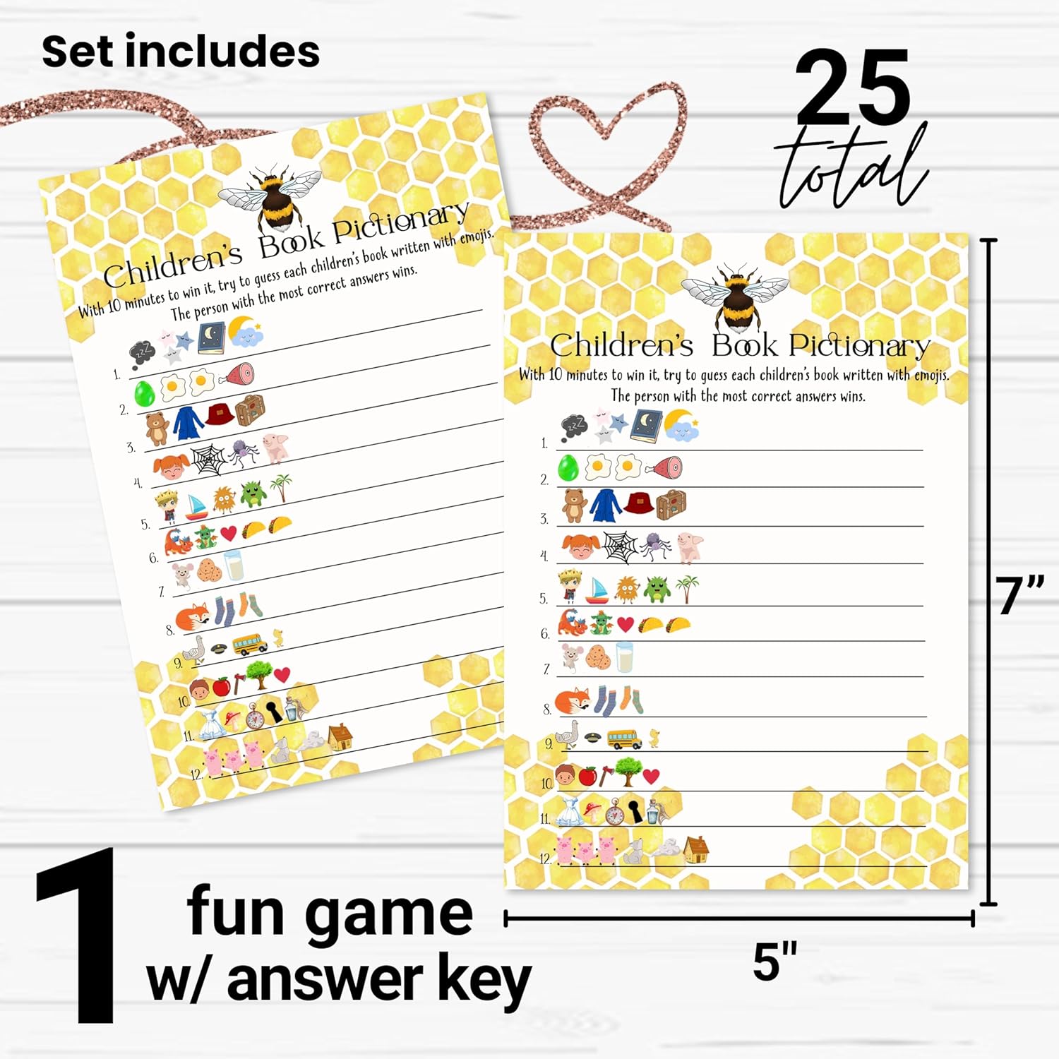 Mama Bee Baby Shower Games - Gender Neutral - 25 Cards - Fun Guessing Activities For Guests - Bumblebee Yellow And Black Theme, 5X7 Pack