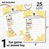 Mama Bee Baby Shower Games - Gender Neutral - 25 Cards - Fun Guessing Activities For Guests - Bumblebee Yellow And Black Theme, 5X7 Pack