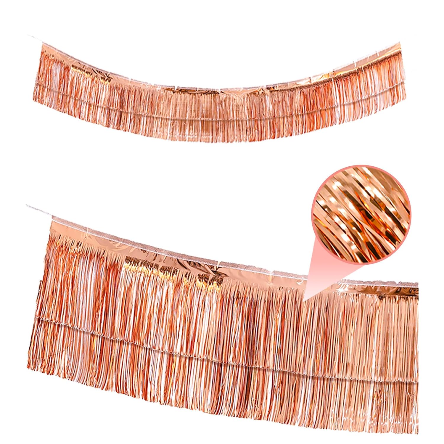 2 Pack Shiny Rose Gold Foil Fringe Garland-4 Layers Thick | Metallic Tinsel Streamers Backdrop Wall Hanging Fringe Banner For Wedding Christmas Decoration Home Hanging Parade Floats
