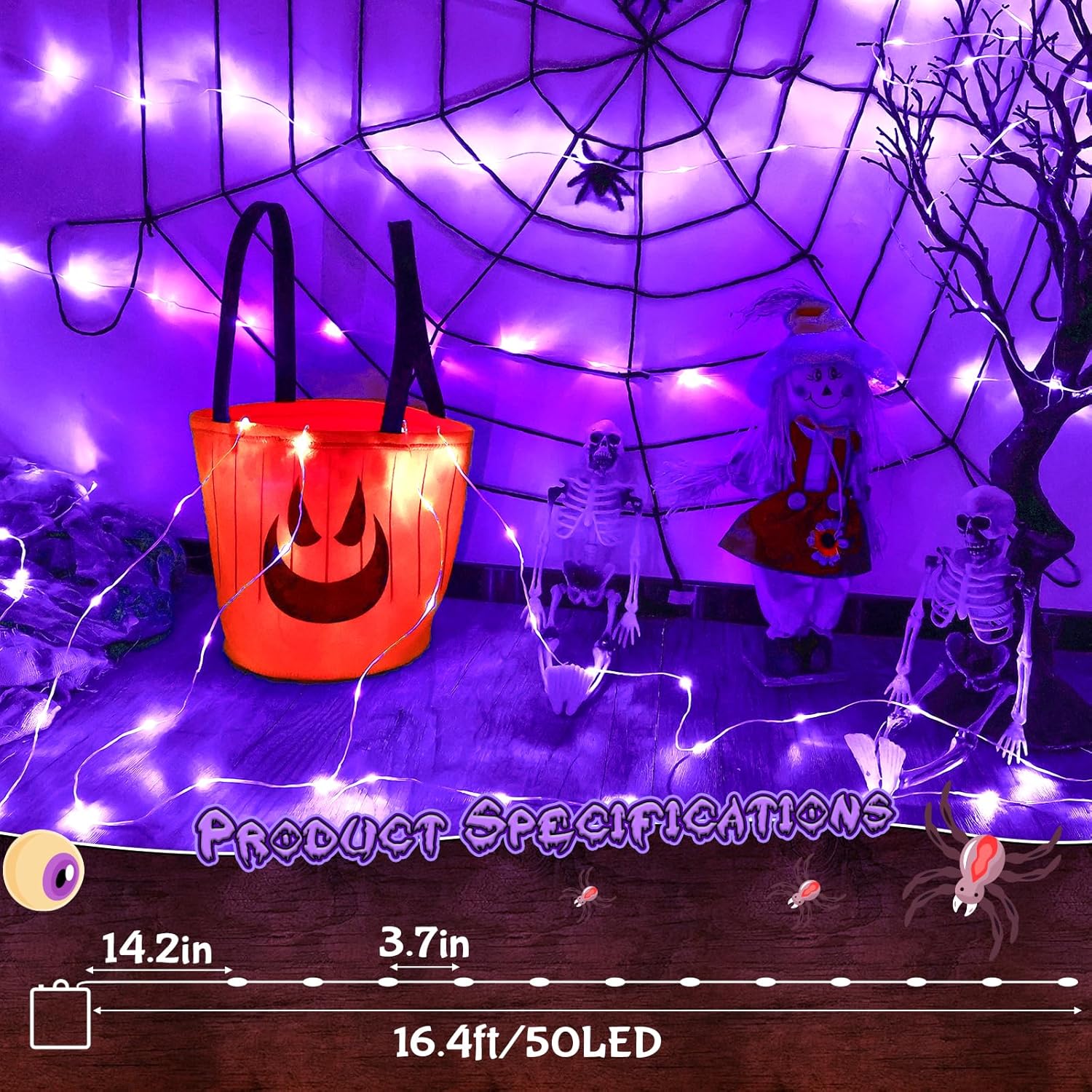 Purple Fairy Lights Outdoor Waterproof 9.8Ft 30 Led, Purple Halloween Lights Battery Operated With Timer For Indoor & Ou