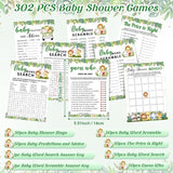 302 Pcs Safari Animal Theme Baby Shower Games, 6 Games, 50 Sheets Each, Shower Party, Word Scramble, Baby Word Search, Predictions And Advice, The Price Is Right