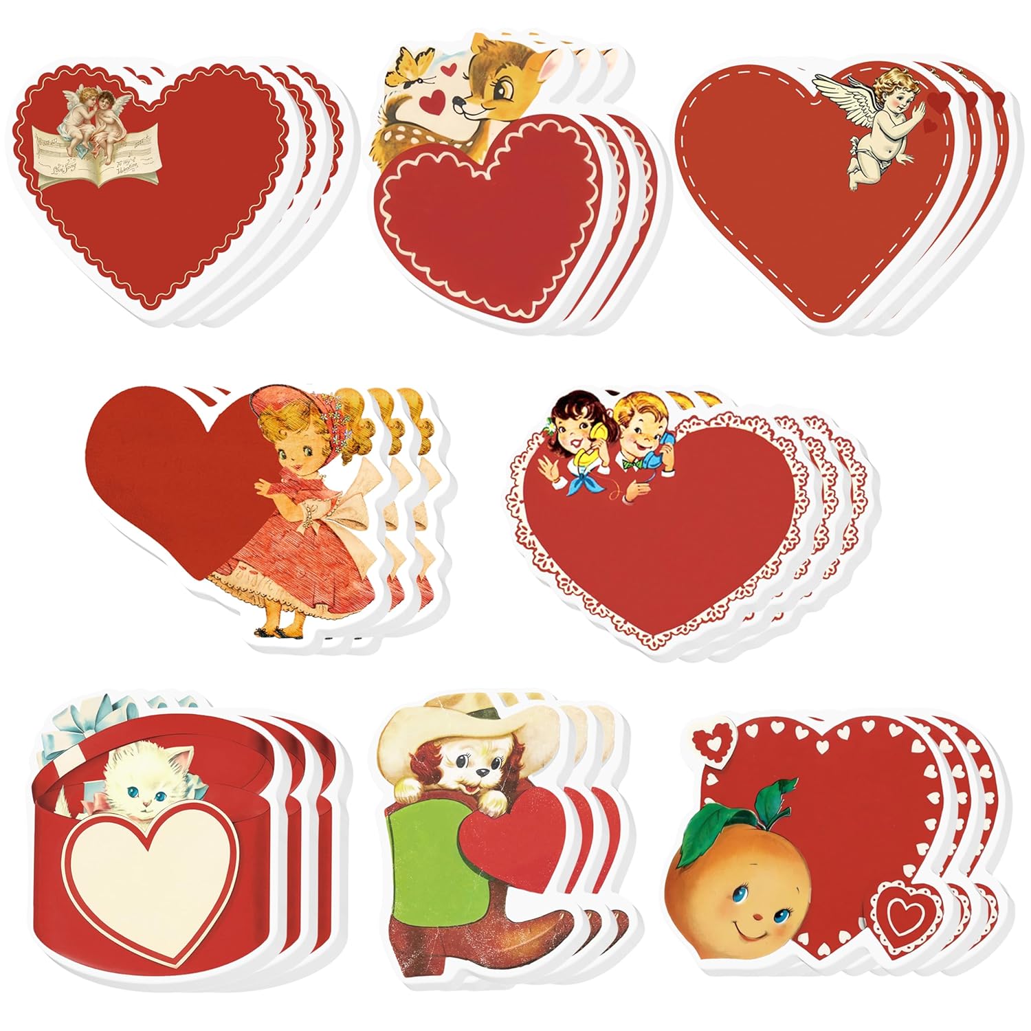 24 Packs Vintage Valentine'S Day Sticky Notes Retro Red Heart Self-Adhesive Writing Notepads Memo Pads Antique Victorian Style Office School Stationery Supplies Party Favors Classroom Exchange Gifts