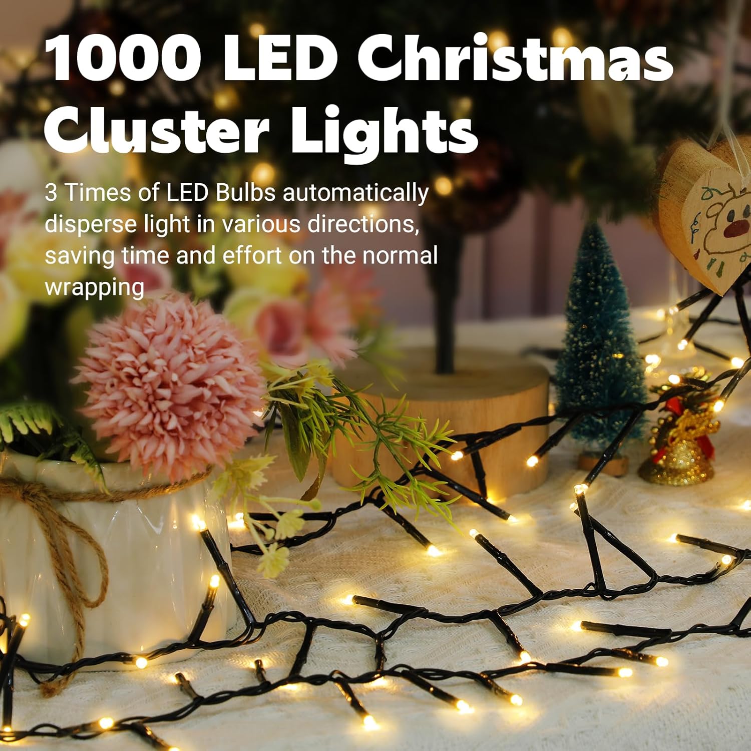 100Ft Christmas Cluster Lights String Lights 1000 Led, Waterproof Plug In Twinkle Fairy Light With Remote For Indoor Out