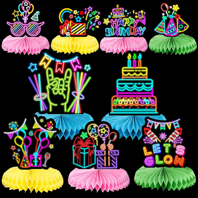 9 Pcs Glow Party Birthday Centerpieces Neon Birthday Decorations Honey