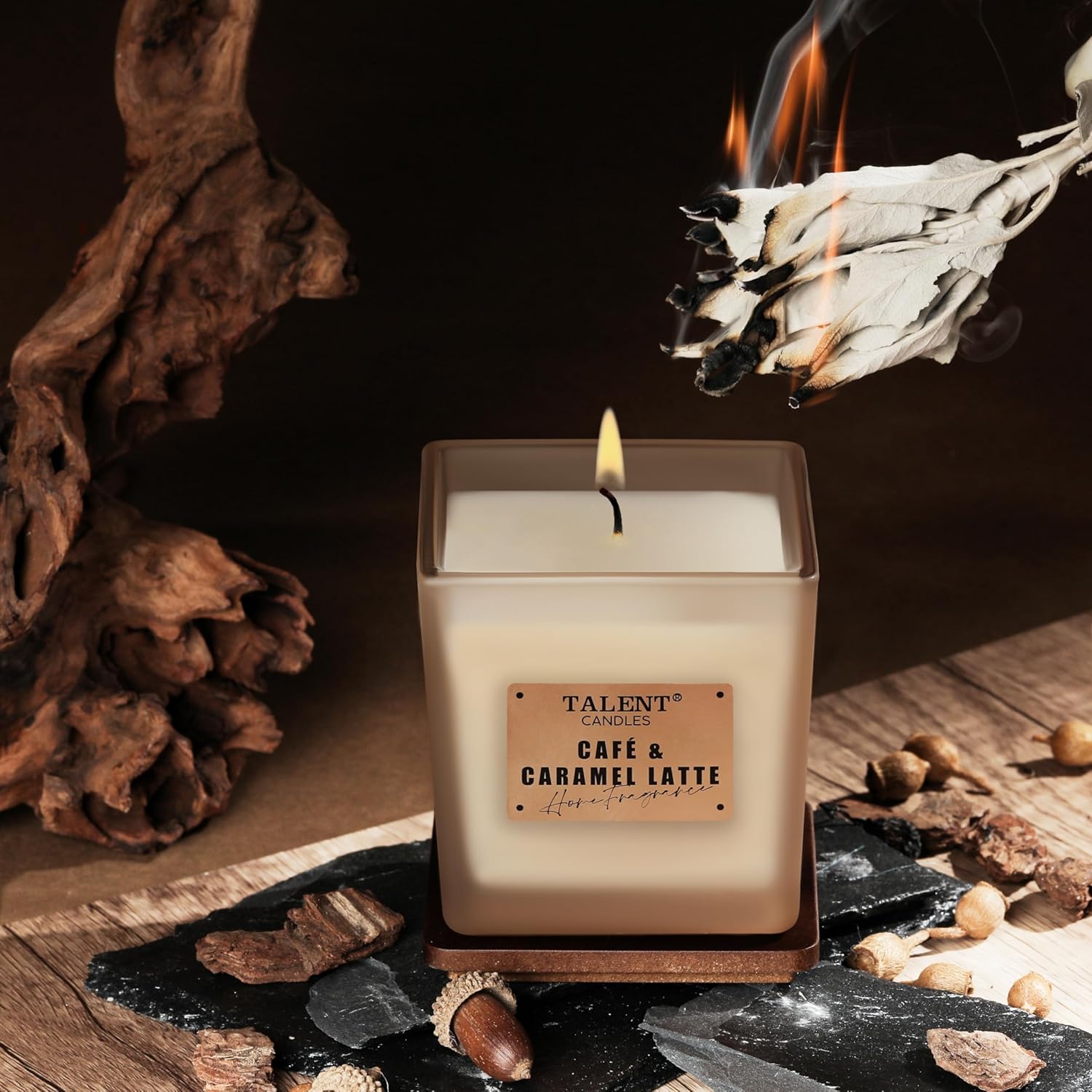 Deluxe Noble Scented Candles, Soy Candles For Home Scented, 7.05Oz, Aromatherapy Candles With Lid, Cafe & Caramel Latte