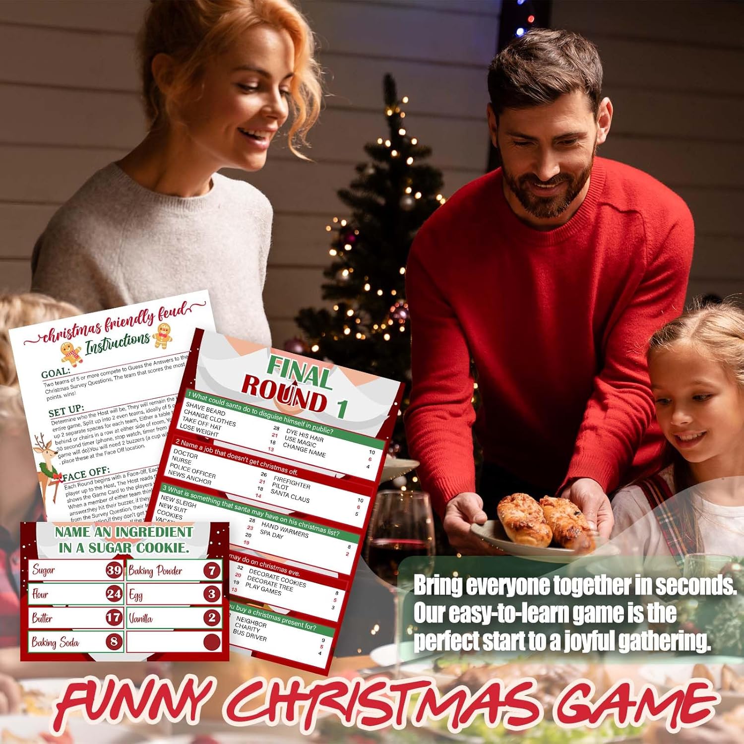 Christmas Friendly Feud Game For Family Activity, Christmas Ice Breaker Party Games For Game Night, Winter Holiday Party Supplies, Feud Trivia Quiz Cards -Gm01