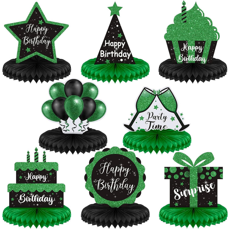 8 Pcs Birthday Centerpiece Table Decoration, Black And Green Happy Bir