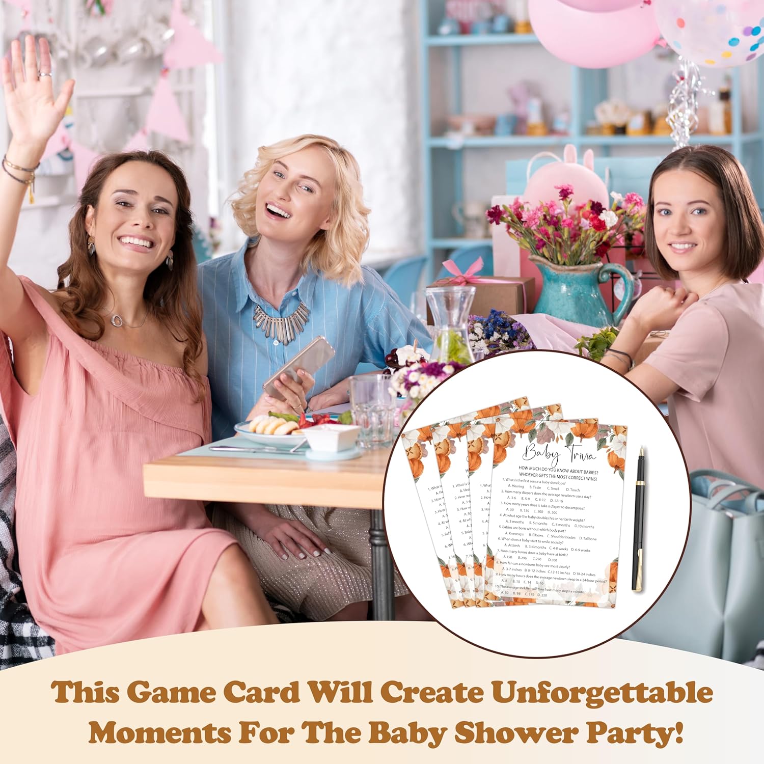 Pumpkin Baby Shower Games, Autumn Theme Baby Shower Game Cards For 25 Guests, Gender Reveal Party Decorations Favors, Fall Thanksgiving Baby Shower Party Ideas And Activities -06