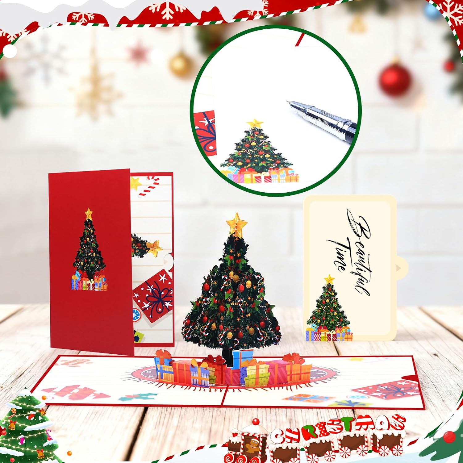 3D Christmas Cards With Envelopes Pop Up Christmas Gift Card Tree Design For Holiday Party New Years