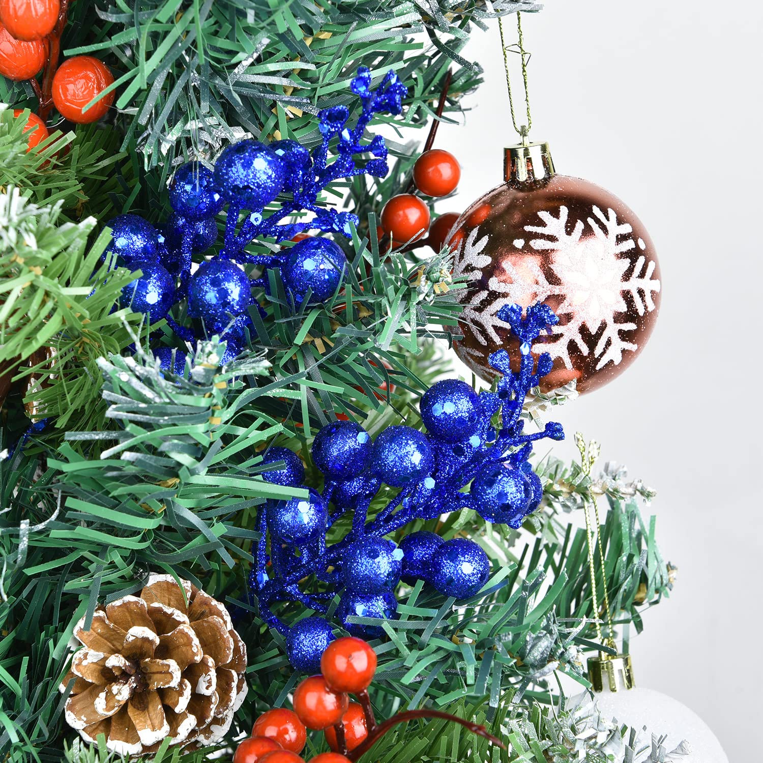 16Pcs Christmas Glitter Berry Stems, 7.8" Artificial Christmas Picks For Christmas Tree Ornaments, Diy Xmas Wreath, Crafts, Holiday And Home Decor (Dark Blue)
