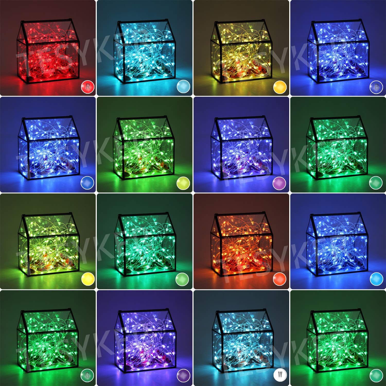 Fairy Lights 16.4Ft 50 Led 16 Color Changing String Lights, Battery Operated With Remote Control Waterproof Twinkle Ligh
