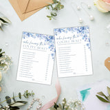 Who Knows The Couple Best Bridal Shower Game - Blue Floral - 30 Pcs Double-Sided Fill-In Wedding Game Cards For Newlyweds, Engagement Party Activities & Decorations -A05