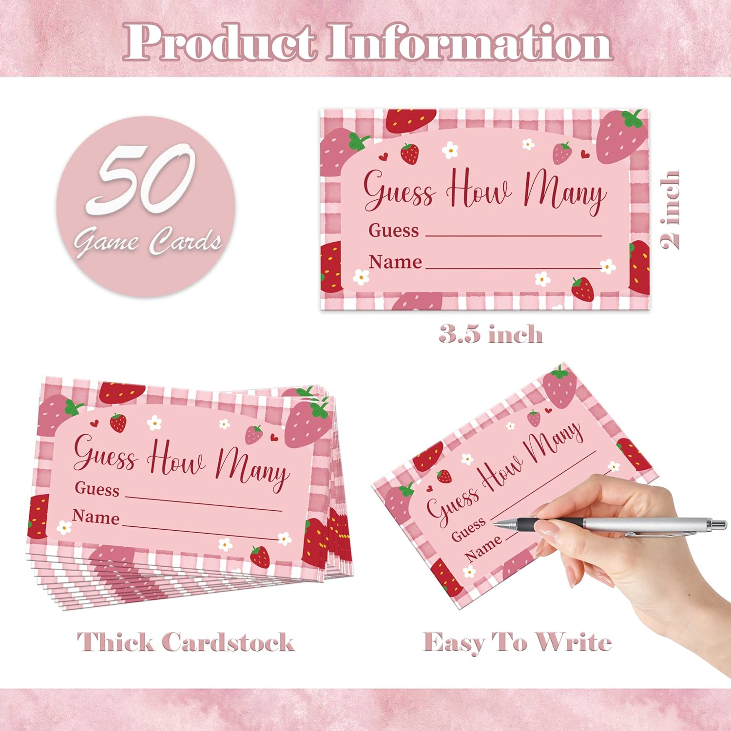 Strawberry Guess How Many Candies Are In The Jar Game, Pack Of 1 Wooden Tabletop Sign With Stand And 50 Guessing Cards, Berry Baby Shower Game, Gender Reveal Party Decorations - Wv16