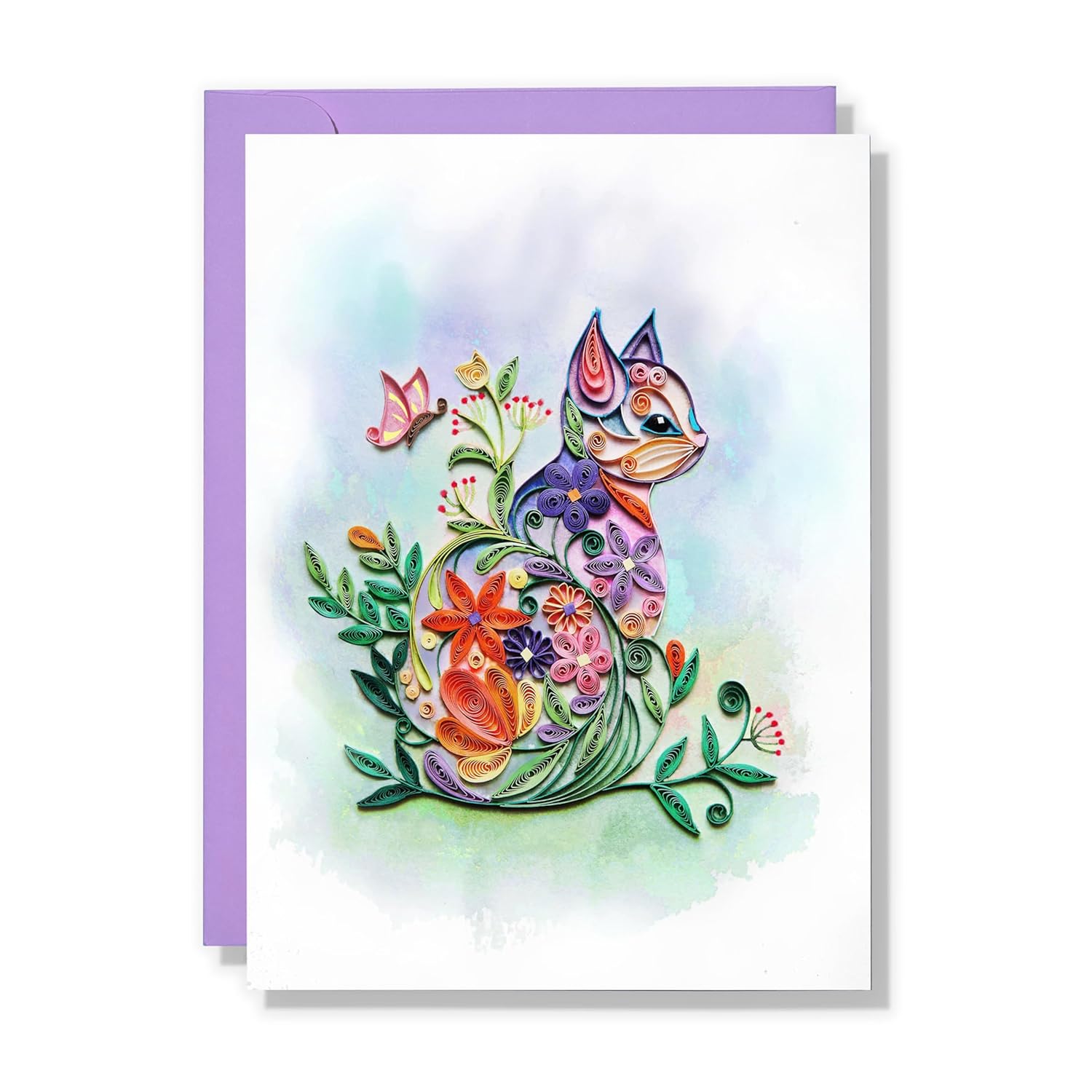 Mother Day Card, Cute Cat, Flower Birthday Quilling Card For All Occasions, Watercolor Classy Cards For Mom, Women, Wife, Daughter (Cat Flowers)
