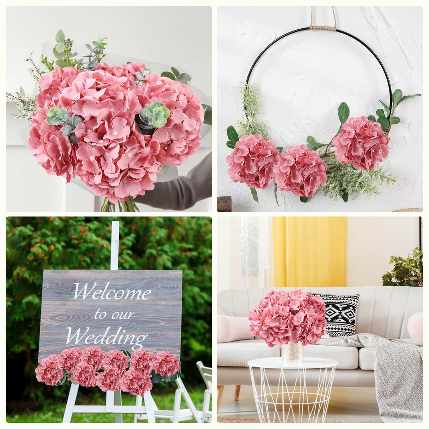 Dusty Rose Hydrangea Silk Flowers Heads Pack Of 10 Dusty Rose Fullness Hydrangea Flowers Artificial With Stems For Wedding Home Party Shop Baby Shower Decoration