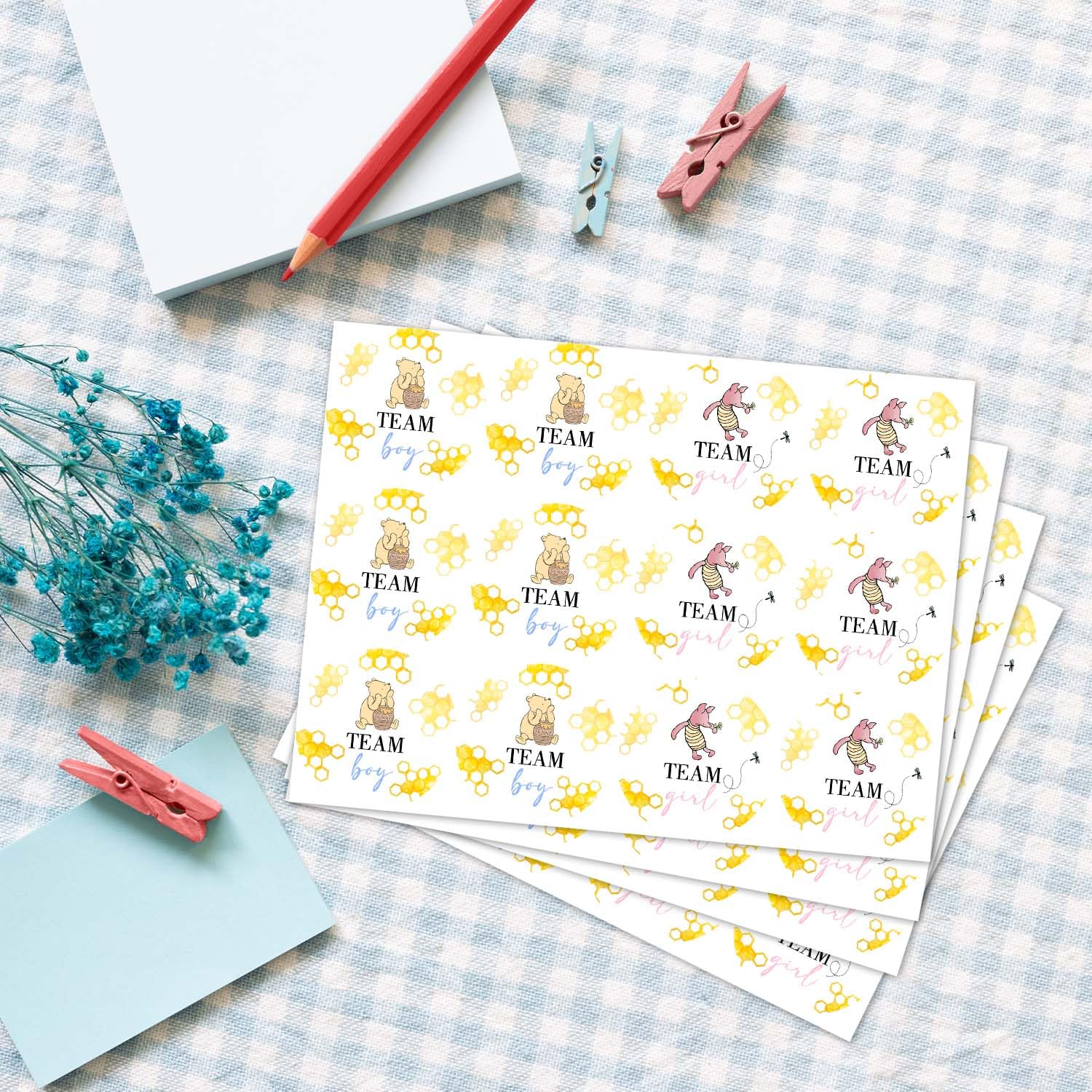 72Pcs Winnie Gender Reveal Decorations, Winnie Baby Shower Decoration, The Pooh Stickers, Team Boy Or Girl Stickers, Gender Reveal Games For Voting Game, Gender Reveal Party