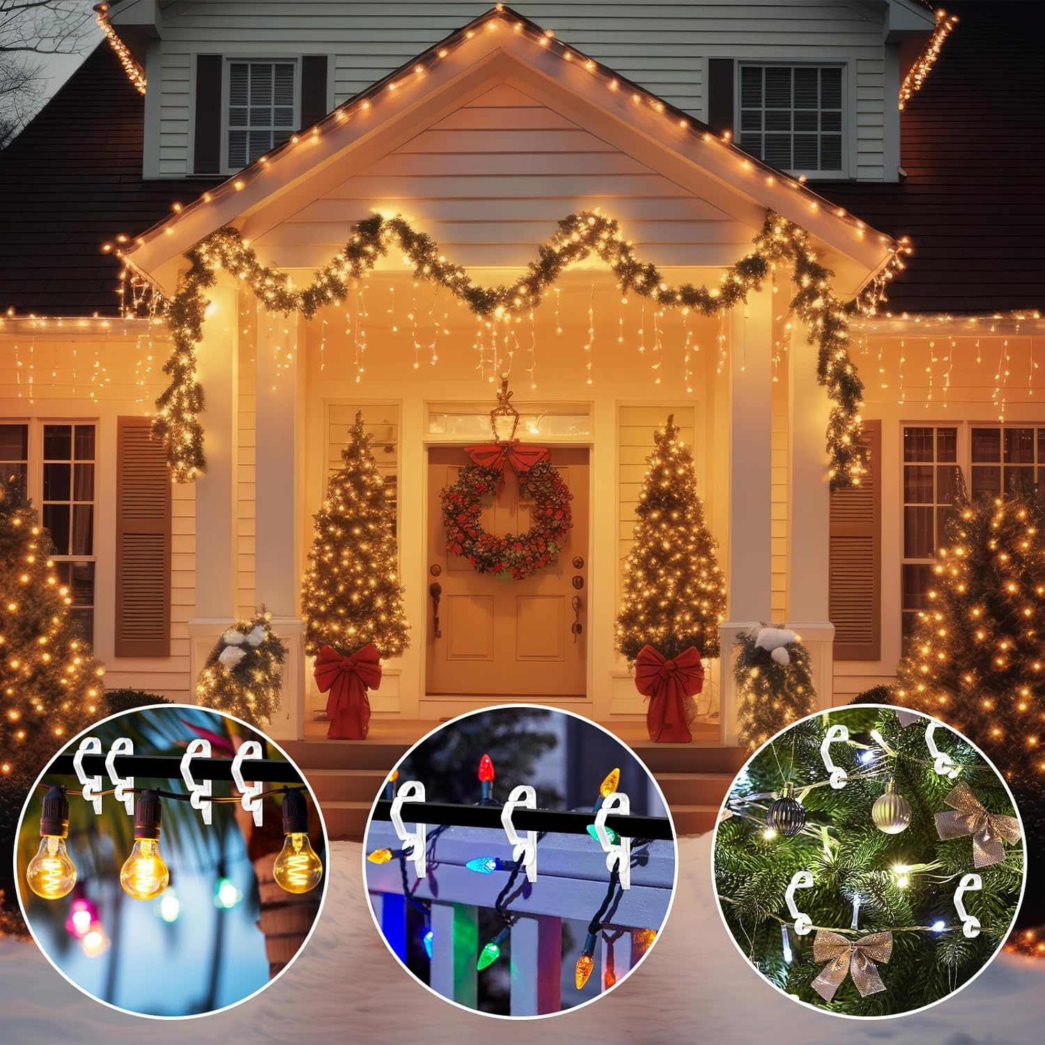 Holiday Light Clips,150 Pcs Holiday Light Clips Outdoor Lights Hooks For Christmas Party Light Strings Outdoor Hang Gutter Hooks Halloween Decoration(D)