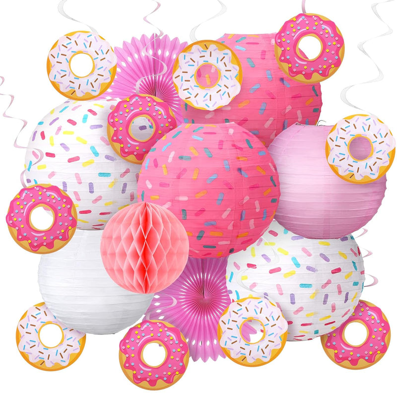 19 Pcs Donut Birthday Party Decorations, 6 Pcs Donut Lanterns Sprinkle