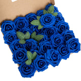 25Pcs Artificial Flower Foam Rose Real Touch Roses Flower Heads With Stem For Diy Wedding Bouquets Centerpieces Arrangements Party Baby Shower Home Decor (Royal Blue)