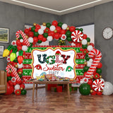Ugly Sweater Party Supplies, 142Pcs Ugly Christmas Sweater Party Decorations Balloon Arch Kit, Green Red Gold White Balloons With Large Ugly Sweater Party Backdrop For Christmas Party Decorations