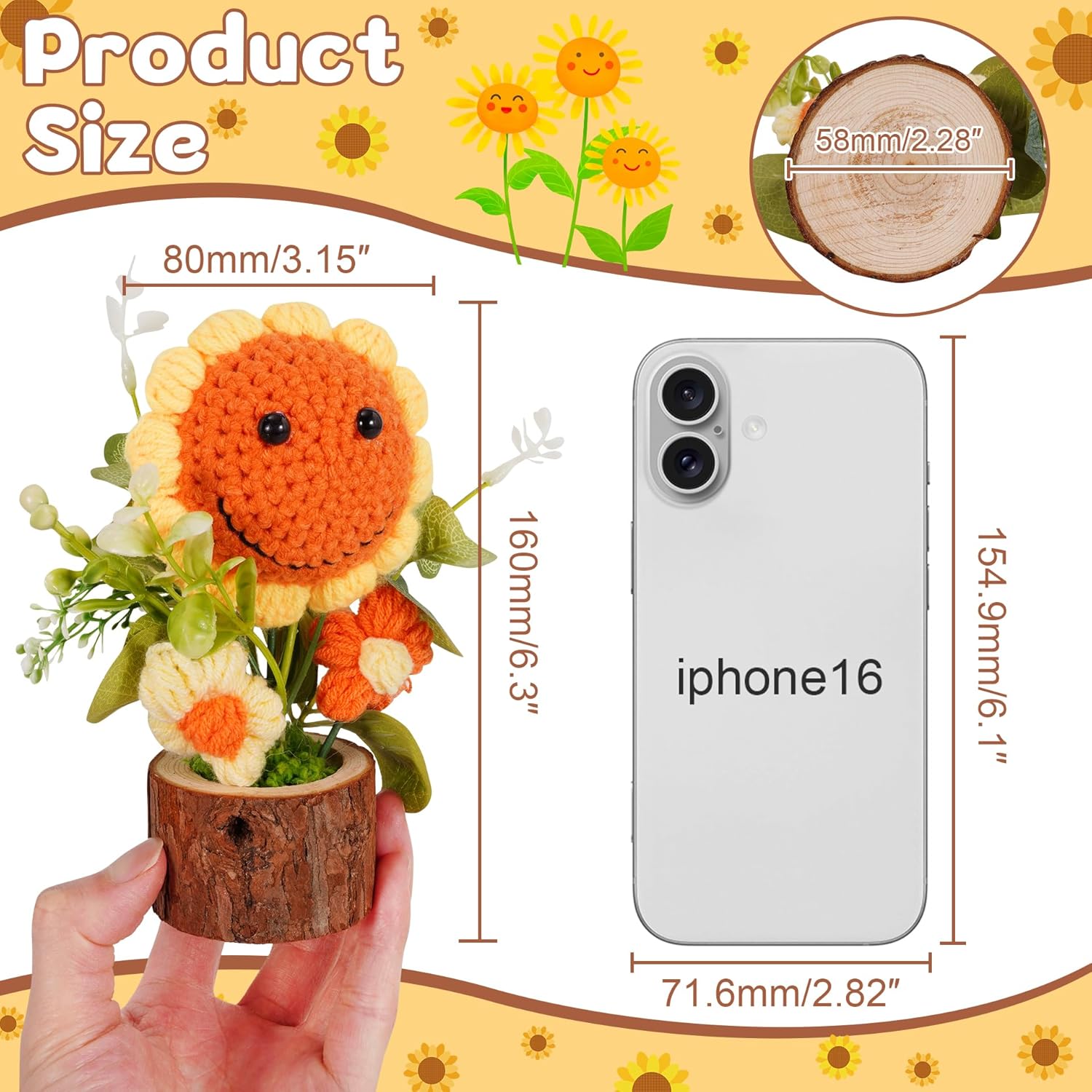 Crochet Sunflower Appreciation Gift Ideas: Emotional Support Artificial Flowers Home Decoration Office Window Decor Handmade Birthday Gifts For Women Teachers