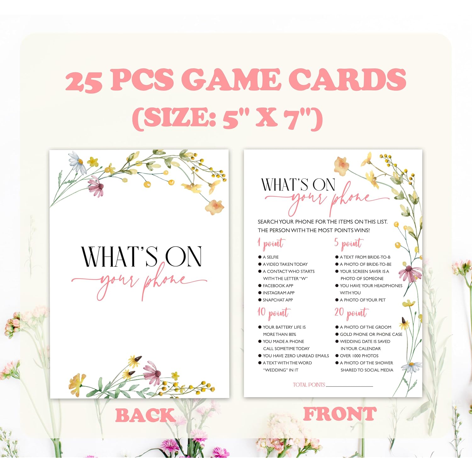 Bridal Shower Games, Wildflowers Wedding Shower Game Cards, Bachelorette Party Games For Bride Groom Newlyweds Couples, Engagement Wedding Party Decorations Supplies Favors, 25 Game Cards?B09