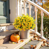 Artificial Mums Fall Fake Flowers For Outdoors, 10 Bundles Faux Mums Autumn Decorations,Uv Resistant Silk Flowers Plastic Plants For Outside Front Porch Garden Patio Home Planters Decor (Yellow)