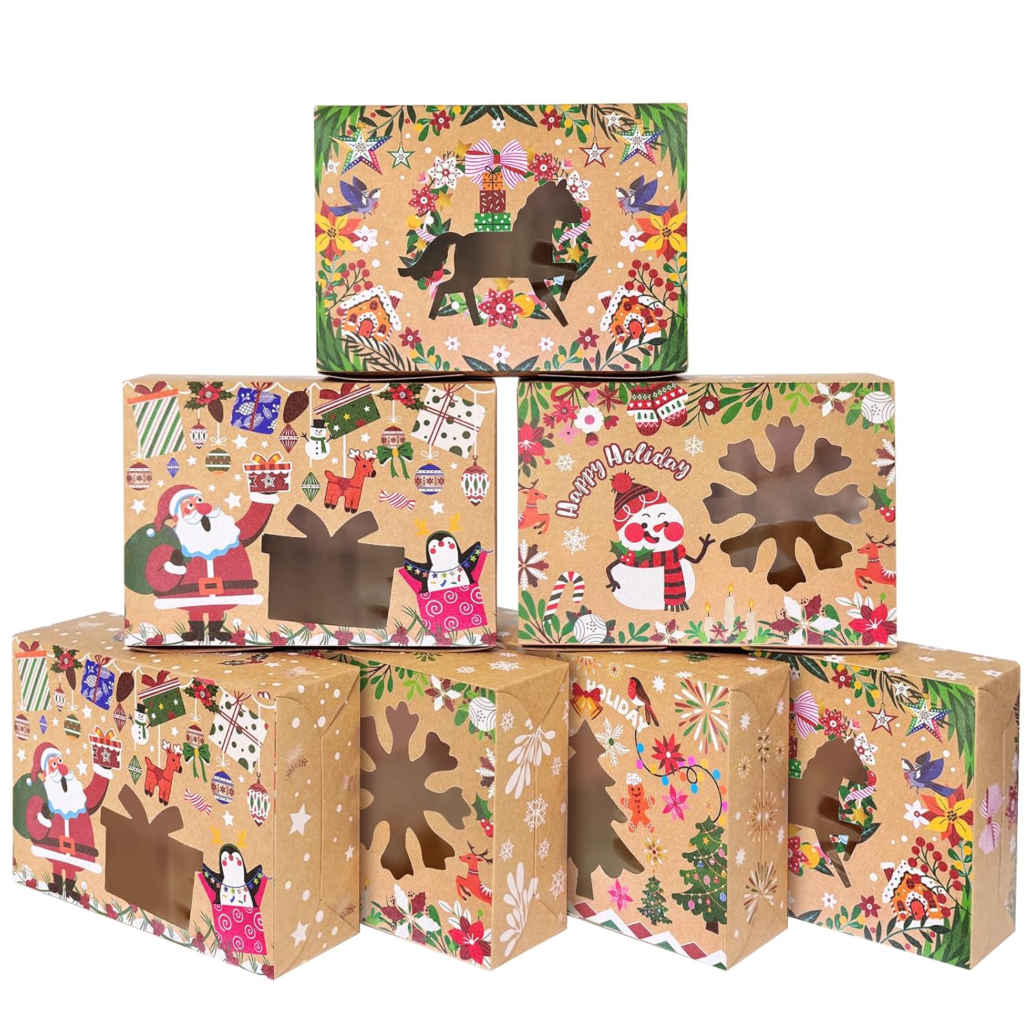 Christmas Wreath Cookie Boxes With Window 48Packs 6X8X2.7 Inch Bakery Box Pastry Box For Christmas
