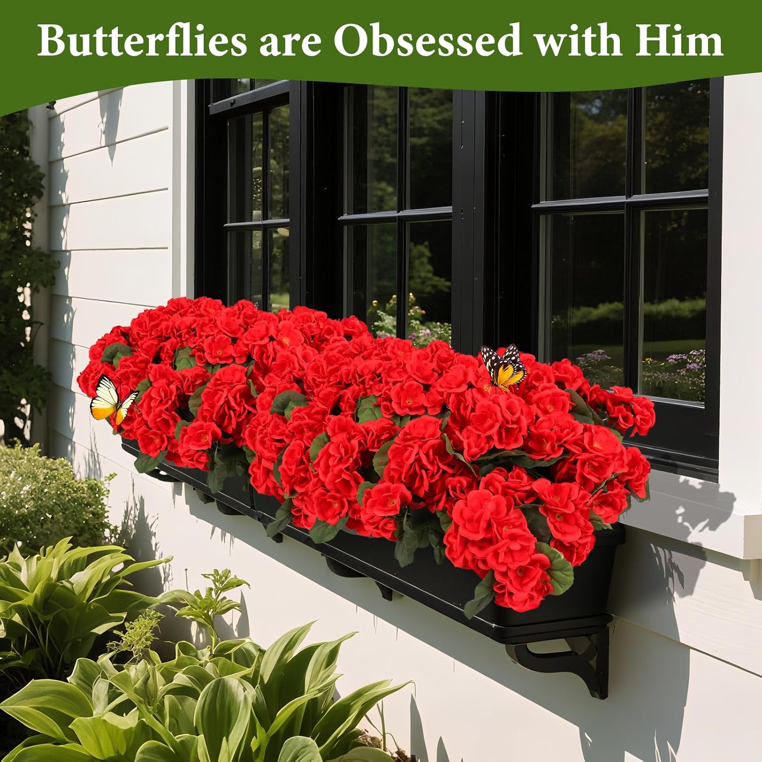 8 Pack Artificial Geranium Flowers For Outdoors Uv Resistant Artificial Flowers Silk Geranium Fake Flowers Faux Flower For Outdoor Planters Garden Plants Window Sill Courtyard Home Decor(Red)