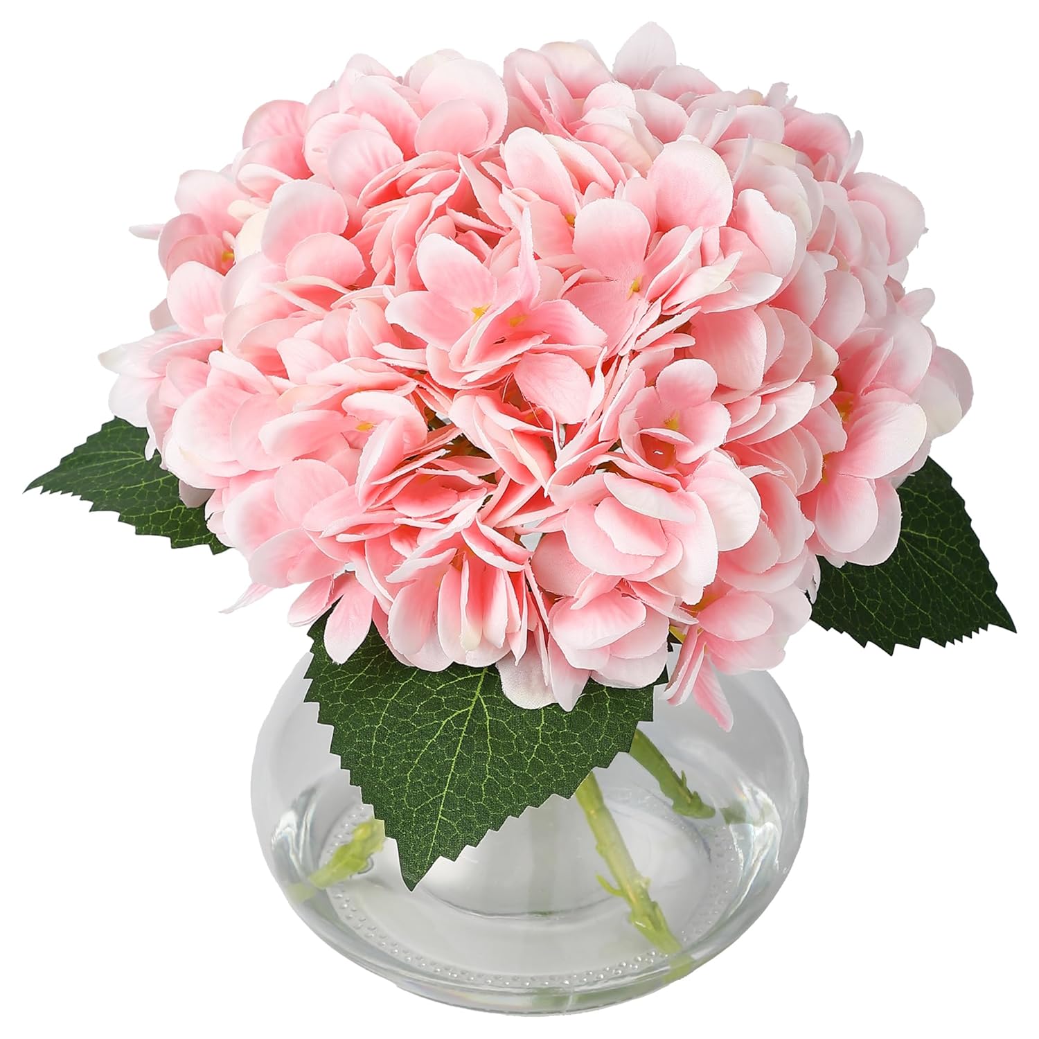 Artificial Hydrangea Flowers With Glass Vase & Fake Water - Faux Hydrangea For Home Table, Wedding Party, Office Decor | Realistic Fake Hydrangeas, Silk Flowers For Vase Arrangement (Hydrangea, Pink)