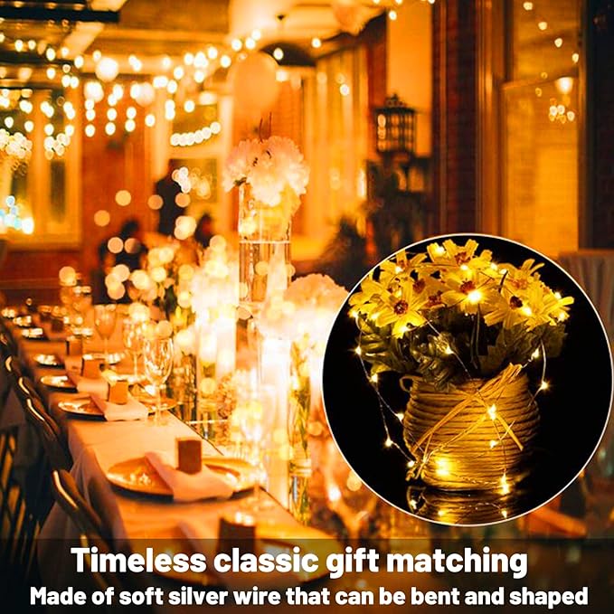 16 Pack Battery Operated Fairy Lights 10FT 30 LED Warm White String Lights Waterproof Silver Wire Firefly Lights for Wedding Party Mason Jar Decor