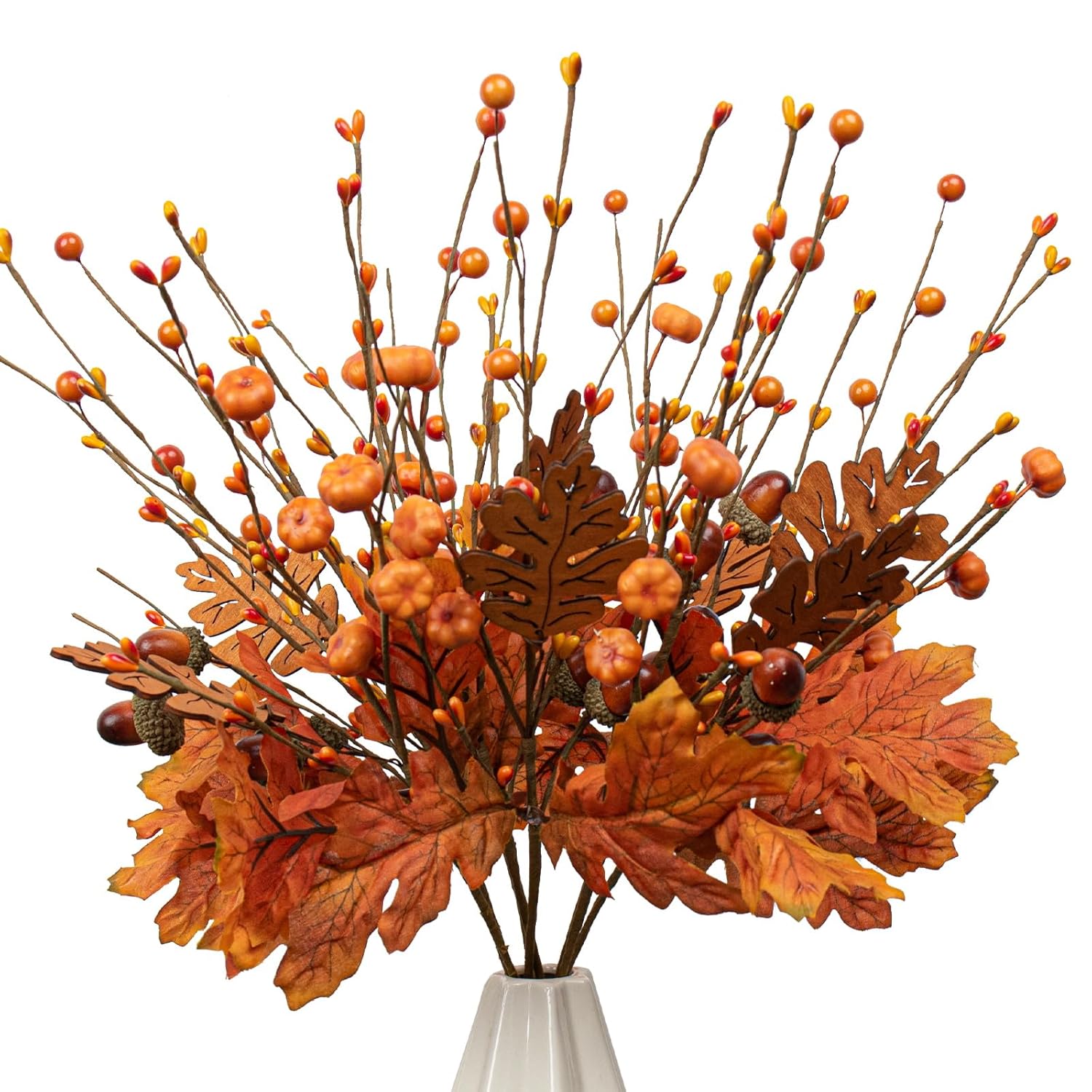 8 Pcs 17 Inch Fall Maple Leaves Stems Artificial Fall Picks Autumn Berry Stems With Pumpkins Acorns For Thanksgiving Day Harvest Festival Home Indoor Decorations