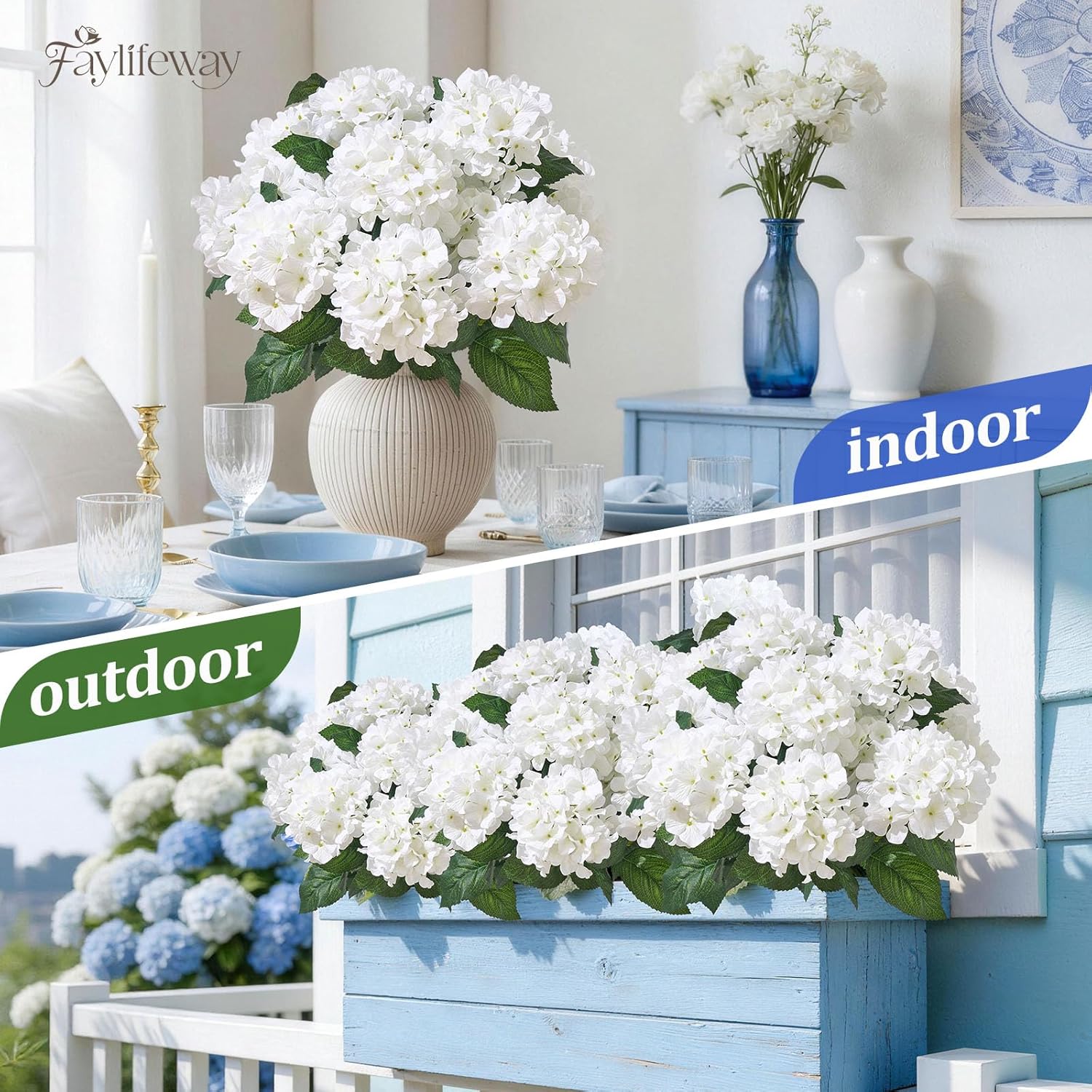 12 Heads Artificial Flowers For Outdoors, Uv Resistant Faux Hydrangea Flowers For Outdoor Planters Front Porch Garden Window Box Patio Decor ?White?