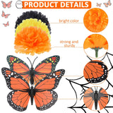 80 Pcs Artificial Marigold Flowers Monarch Butterfly Decorations Kit Dia De Los Muertos Decor Day Of The Dead Decorations Include 20 Fake Butterflies For Crafts 60 Marigold Flowers For Diwali Mexican