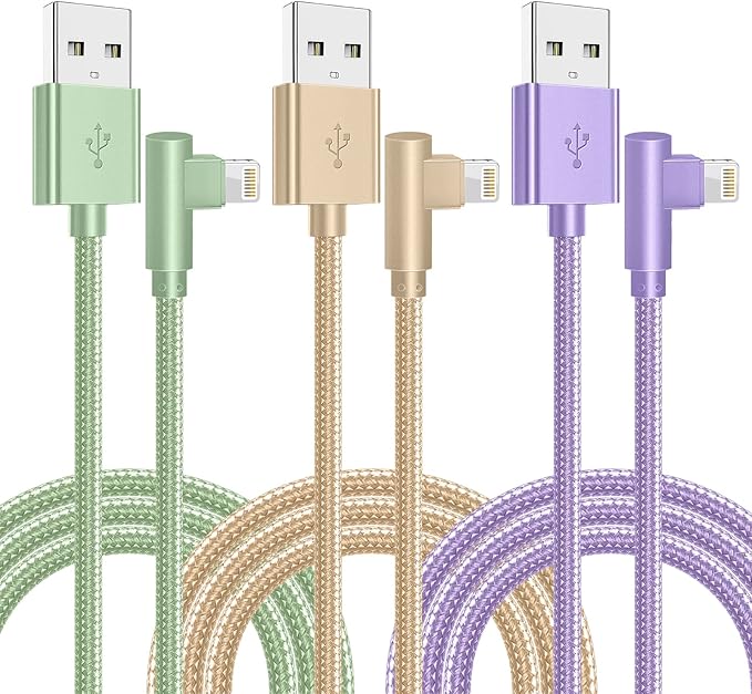 3 Pack 6FT Apple MFi Certified Lightning Cable 90 Degree Braided Fast Charging Cord for iPhone iPad