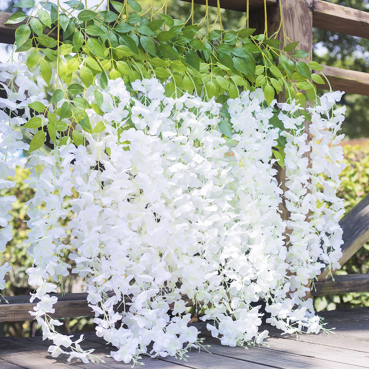 (36 Branches 12 Pack /45 Inch /3.7Ft Wisteria Hanging Artificial Flowers Fake Bushy Silk Vine Garland String For Wedding Party Garden Greenery Home Wall Deco White