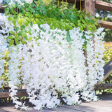(36 Branches 12 Pack /45 Inch /3.7Ft Wisteria Hanging Artificial Flowers Fake Bushy Silk Vine Garland String For Wedding Party Garden Greenery Home Wall Deco White