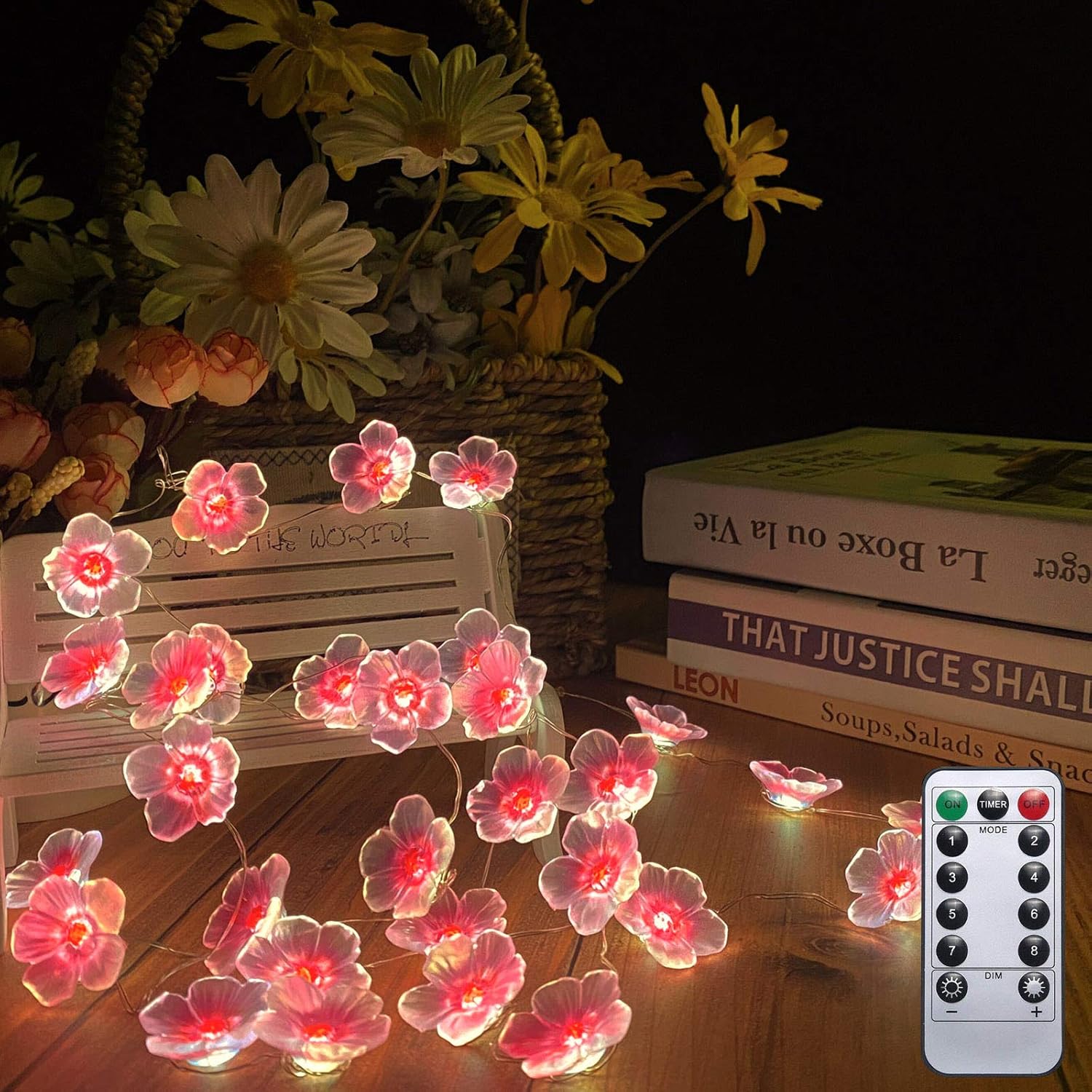 Pink Cherry Blossom Flower String Lights 40 Led 13Ft Sakura Decorative Lights Battery Operated Light With Remote, Christ