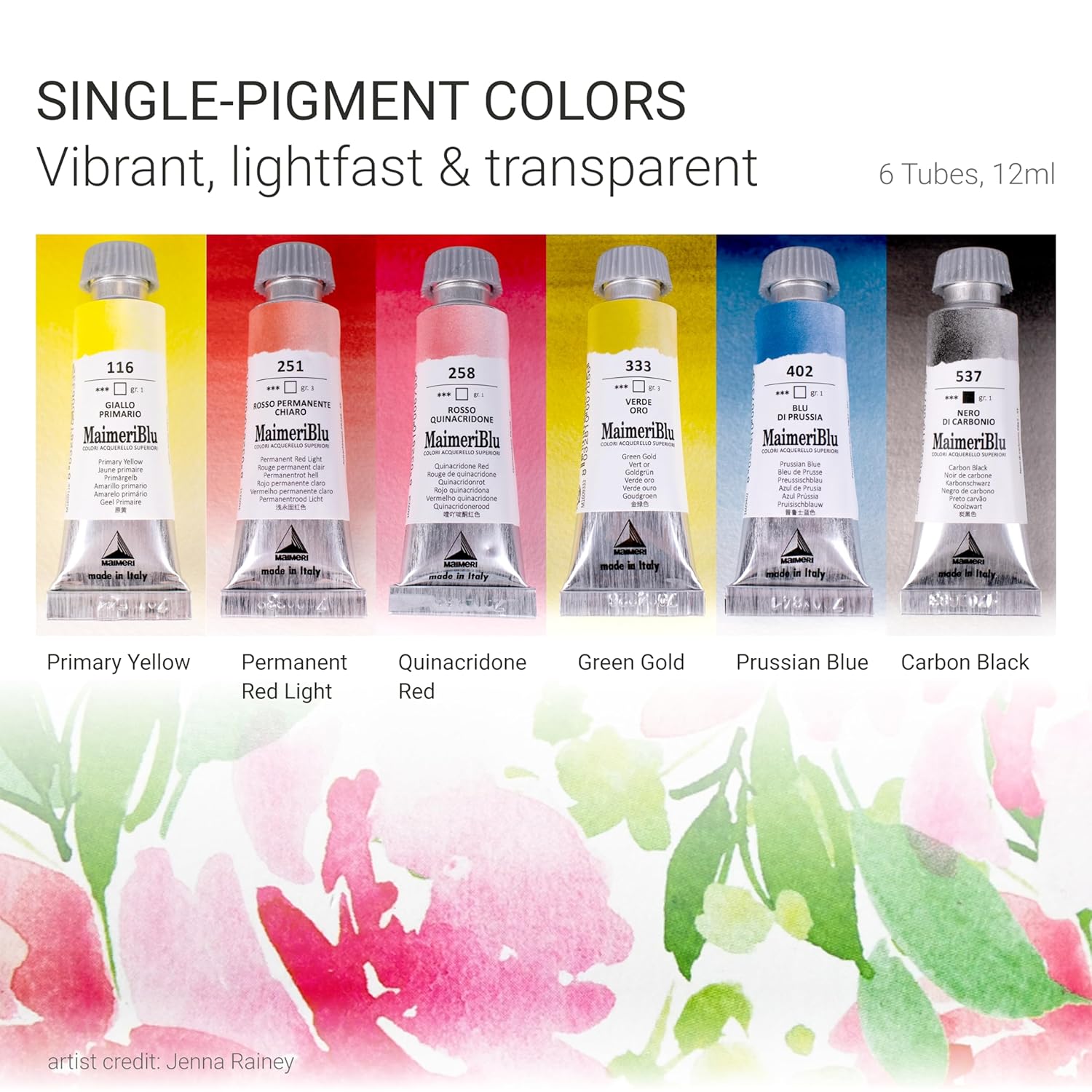 MaimeriBlu, Jenna Rainey Artist Set, Watercolor Paint, 12ml, 6 Tubes – Professional Watercolor Painting Supplies