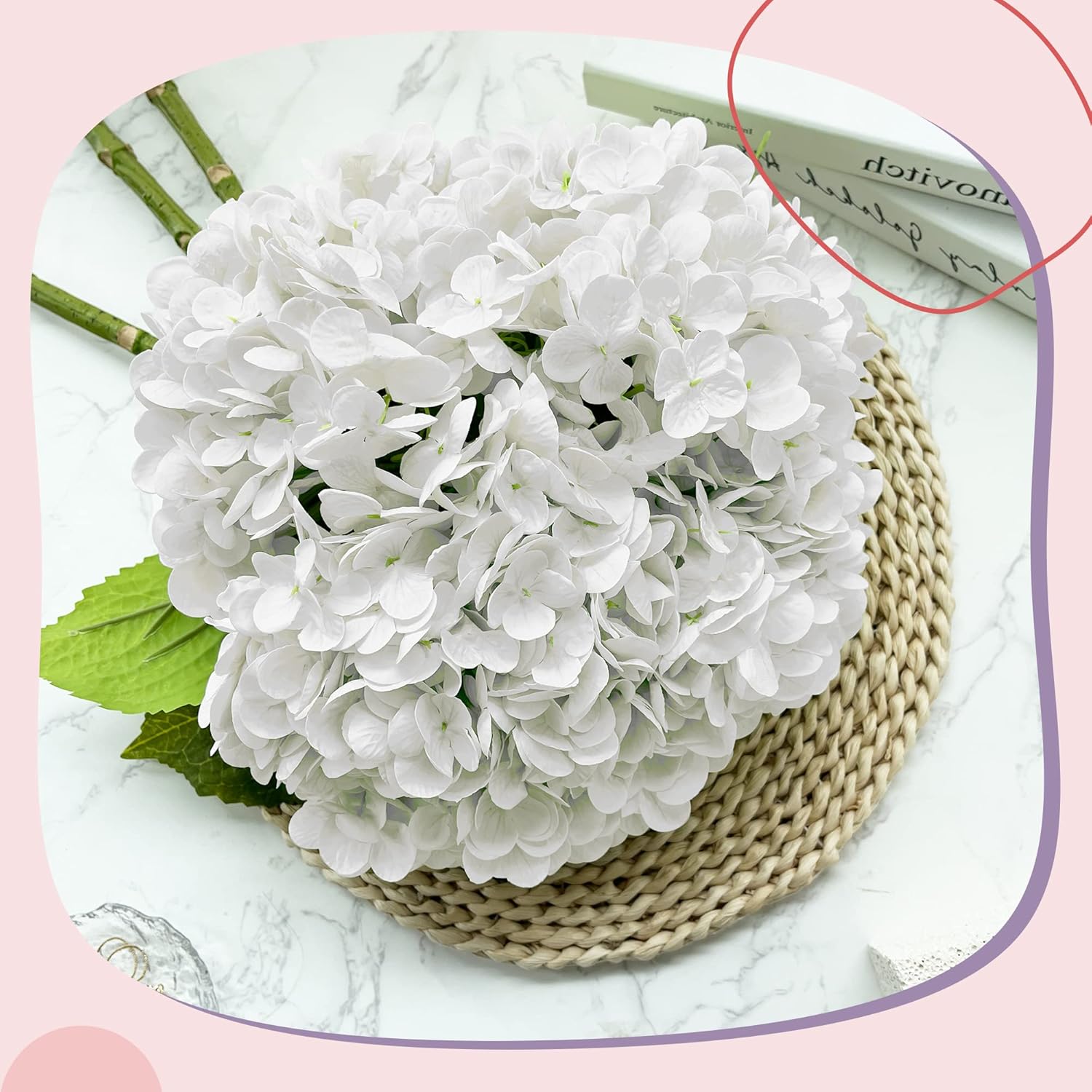 21In White Artificial Hydrangea Flowers 5 Pcs Real Touch 3D Print Latex Flowers For Wedding Centerpieces Bouquets Diy Floral Decor Home Decoration With Stems