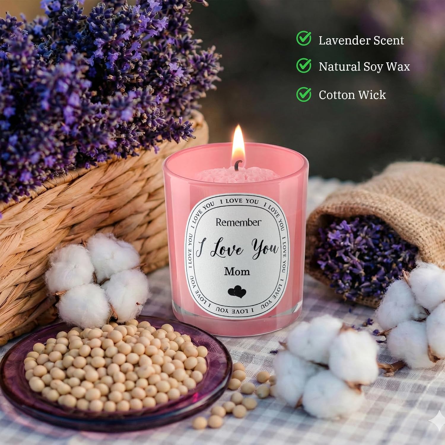 Gifts For Mom From Daughter Son,Mother'S Day Birthday Christmas Thanksgiving Best Mom Gifts, I Love You Moms 6Oz Heart Lavender Scented Candle