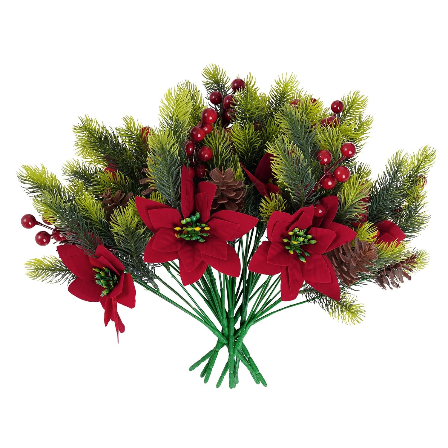 10 Pieces Christmas Flowers Artificial Floral Pine Cones Red Fake Berry Picks For Christmas Party Decoration Table Centerpieces (10)