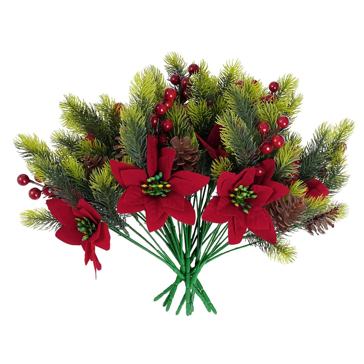 10 Pieces Christmas Flowers Artificial Floral Pine Cones Red Fake Berry Picks For Christmas Party Decoration Table Centerpieces (10)