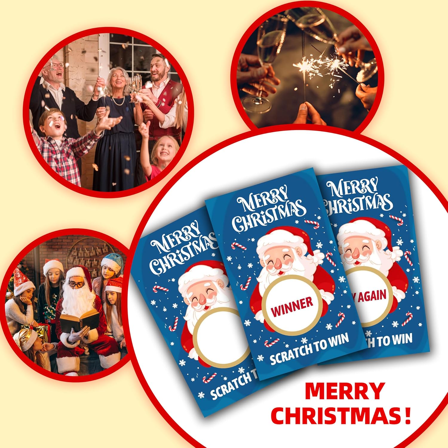 Christmas Scratch Off Cards, 40 Pcs Scratch To Win Game Cards With Sticker, Funny Holiday Party Game Card Christmas Party Games Supplies, A05