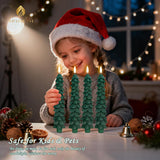 Christmas Tree Candles With Remote, 4 Pack Green Flameless Taper Candles Battery Operated, Real Wax 9.6 Inch Flickering Led Christmas Tree Candlesticks Decorations For Winter Home Holiday Xmas Gift
