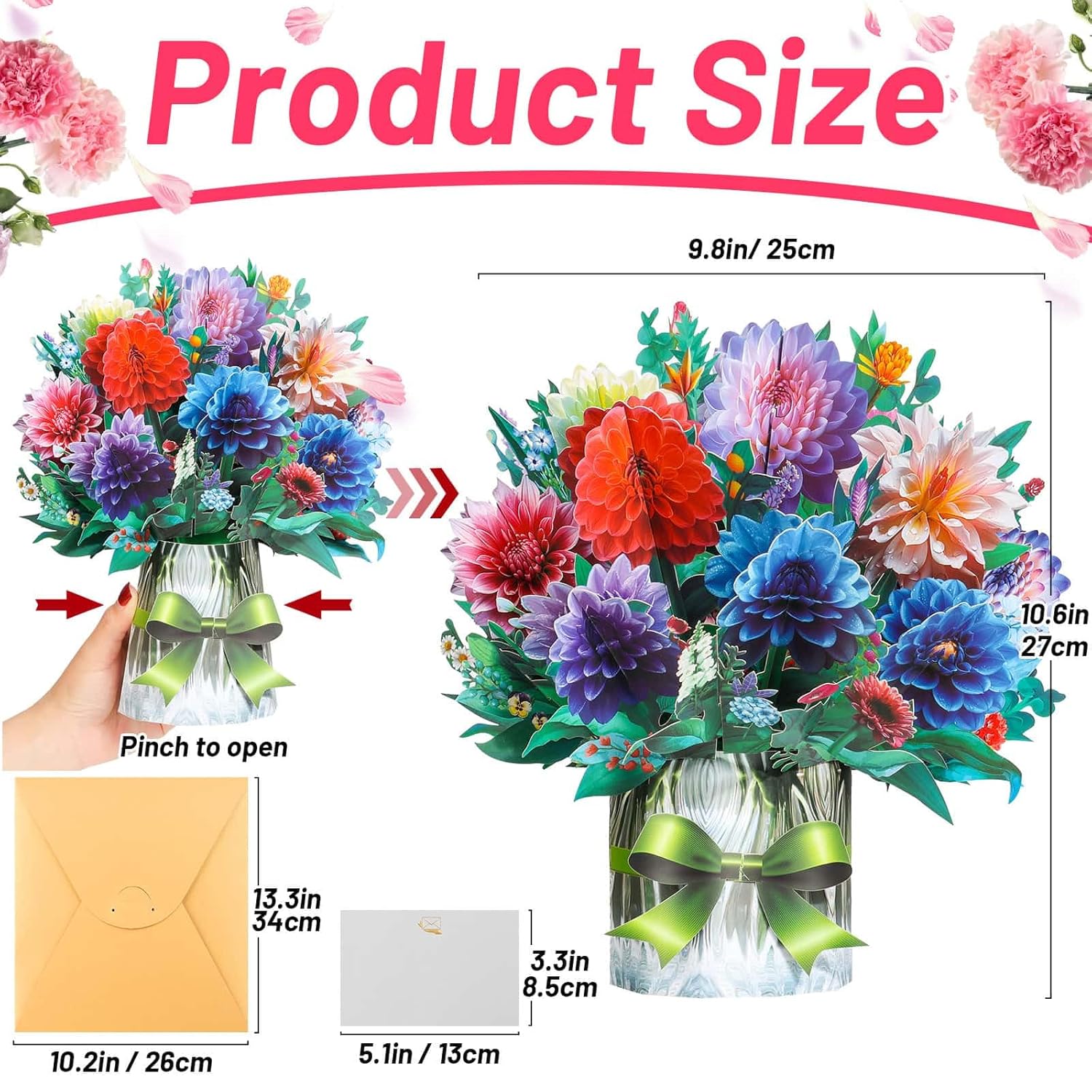4 Pack Paper Flower Pop Up Cards, Flower Bouquet Card Popup 3D Greeting Cards For Mother'S Day, Graduation, Birthday, Get Well, Welcome Back Card With Envelope And Note