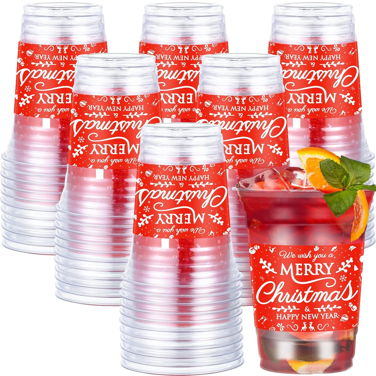 100 Pieces 16 Oz Christmas Party Cups Bulk Merry Christmas Disposable Clear Plastic Cups Holiday Xmas Party Drinking Printed Cup Xmas Supply For Beer Beverage Ice Cream Iced Coffee Snacks