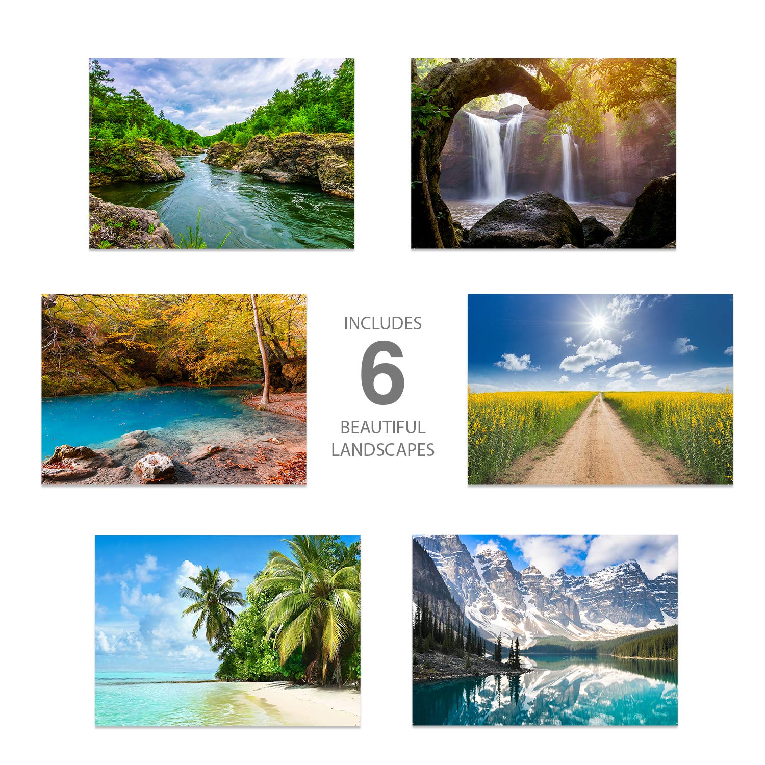 Beautiful Scenery Generic Note Card Pack / 24 Nature Greeting Cards With White Envelopes / 6 Breathtaking Outdoor Scenery Designs / 4 5/8" X 6 1/4" All Occasion Sympathy Cards