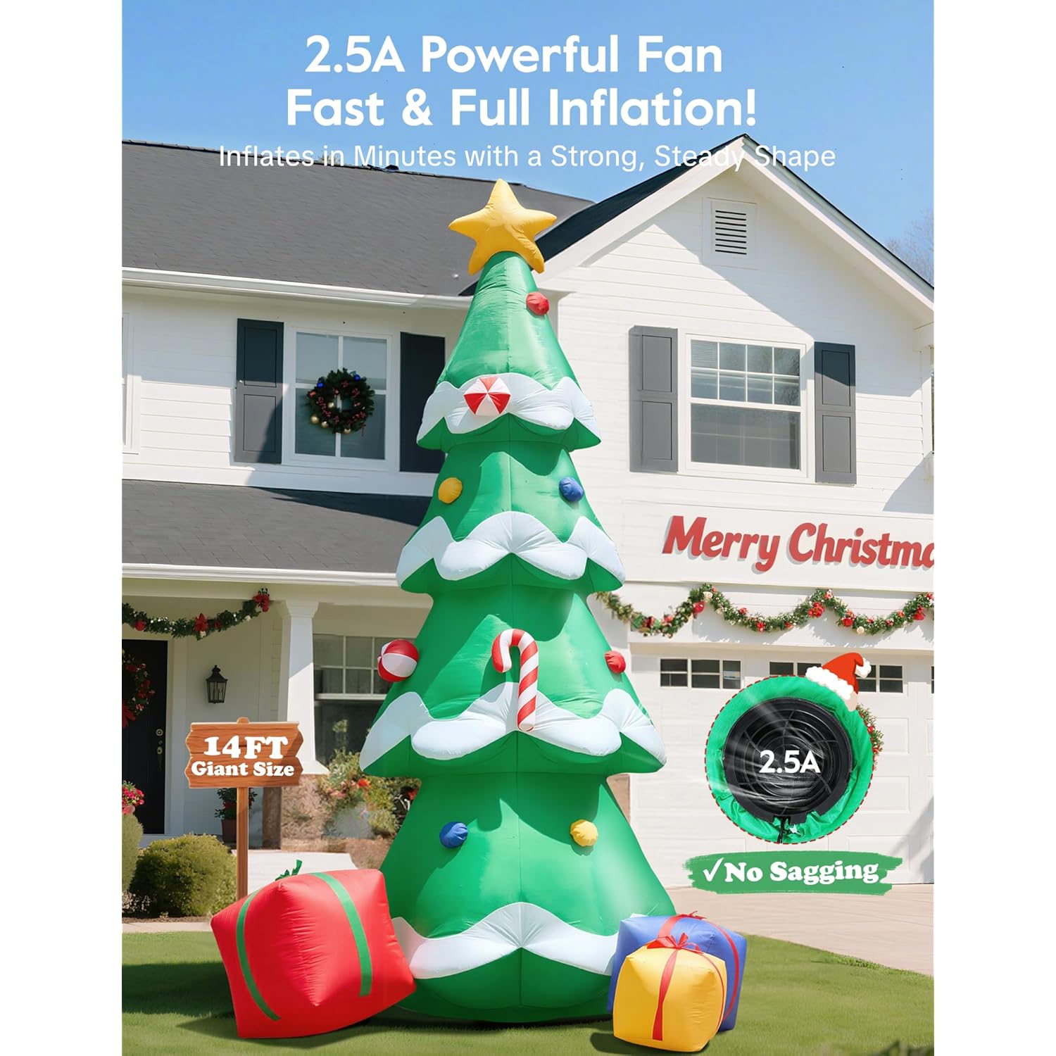 14Ft Christmas Tree Inflatable Outdoor Decoration, Giant Christmas Inflatables Tree With 3 Gift Boxes, Lighted Christmas