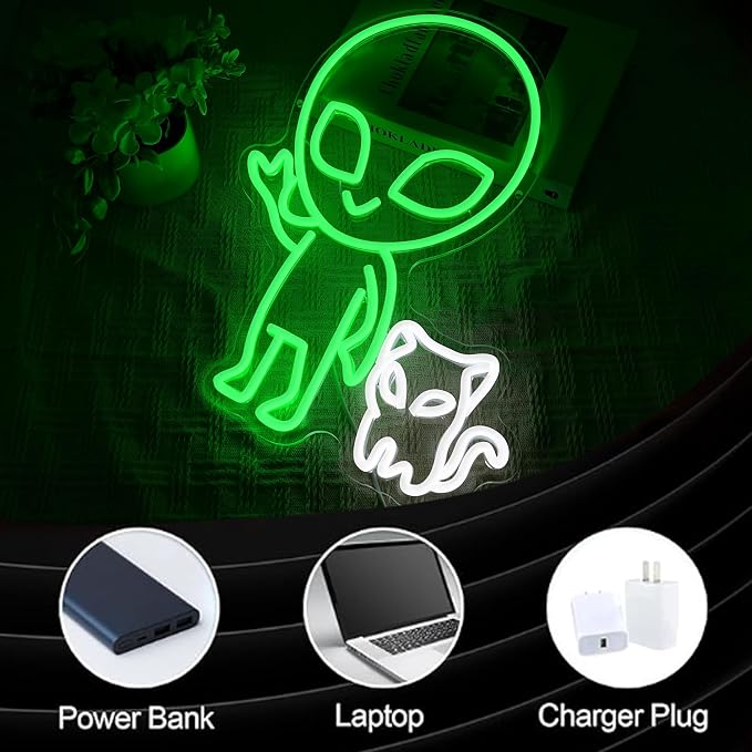 Alien Cat Neon Sign USB Dimmable LED Wall Light for Bedroom Game Room Bar Decor
